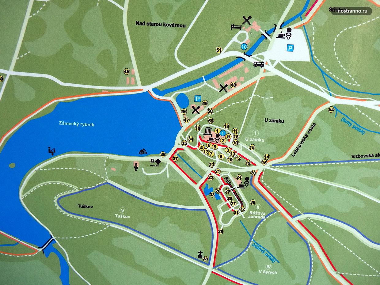Карта территории замка Конопиште
