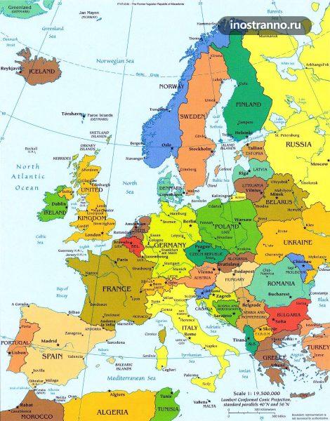 Большая подробная политическая карта Европы