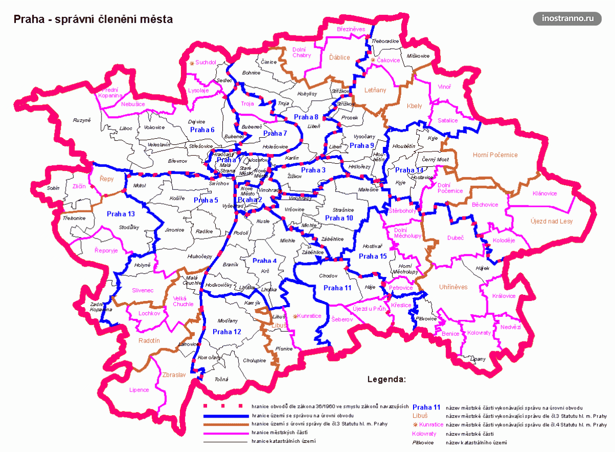 Карта Праги с районами