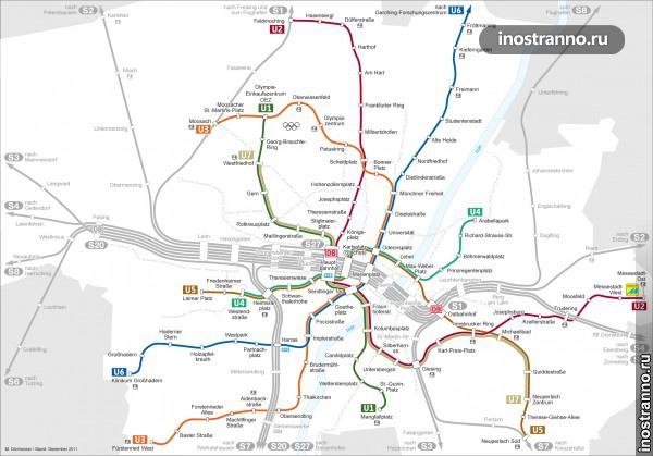 Карта метро и электричек в Мюнхене U-Bahn