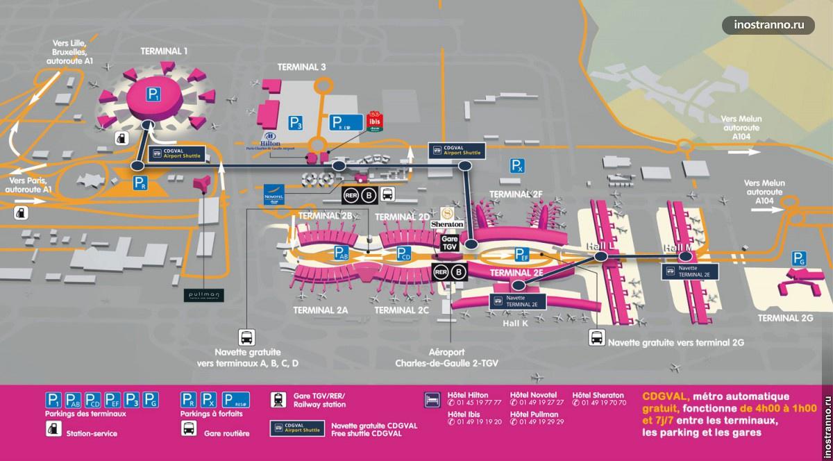 Карта аэропорта Шарль-де-Голль в Париже