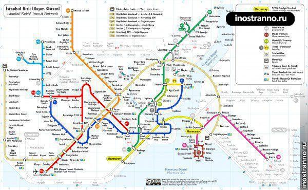 Карта метро, автобусов и трамваев Стамбула