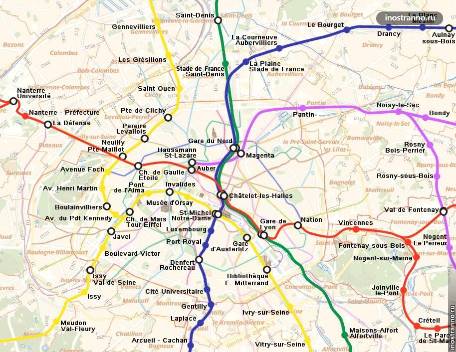 Электричка RER в Париже, карта