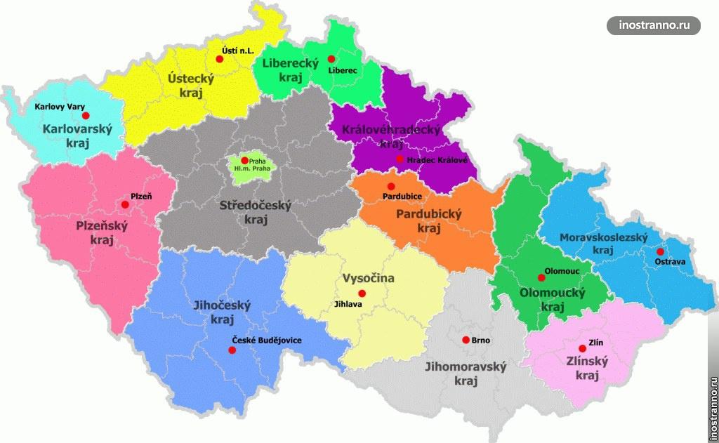 карта регионов чехии
