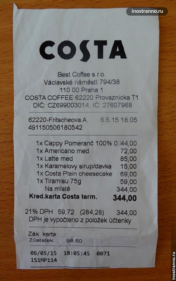Цены в кафе Праги