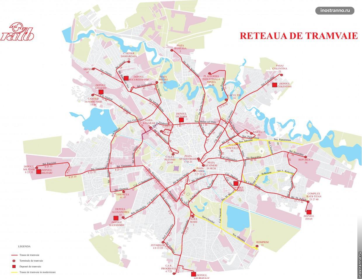 Схема движения трамваев в Бухаресте