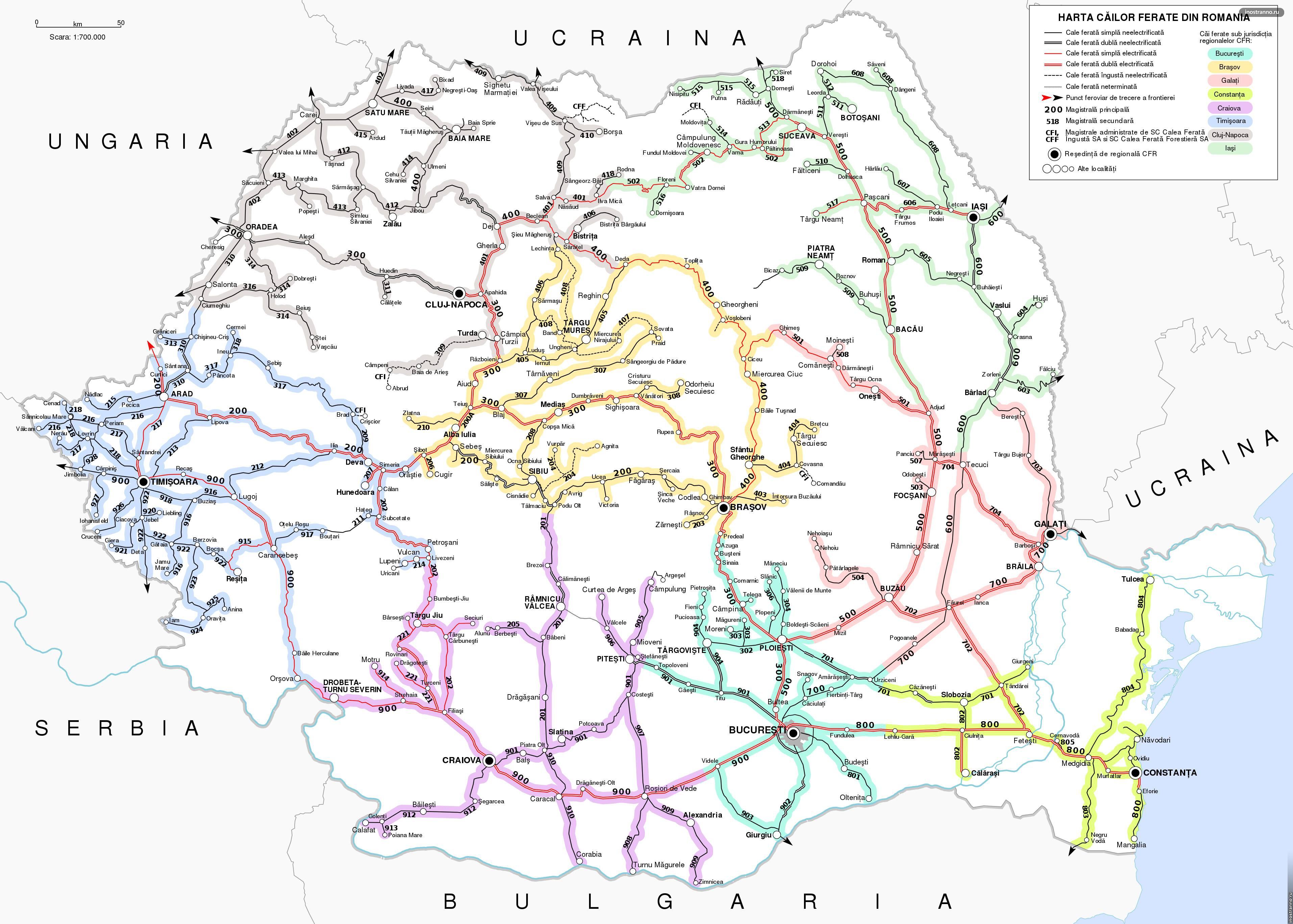 Карта железных дорог Румынии