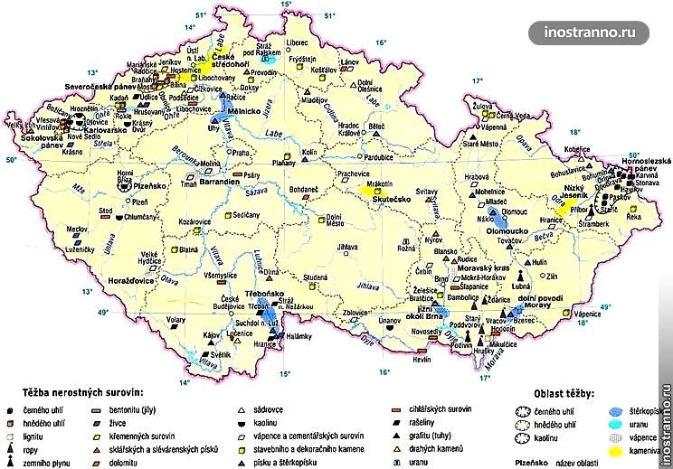 Карта Чехии - полезные ископаемые