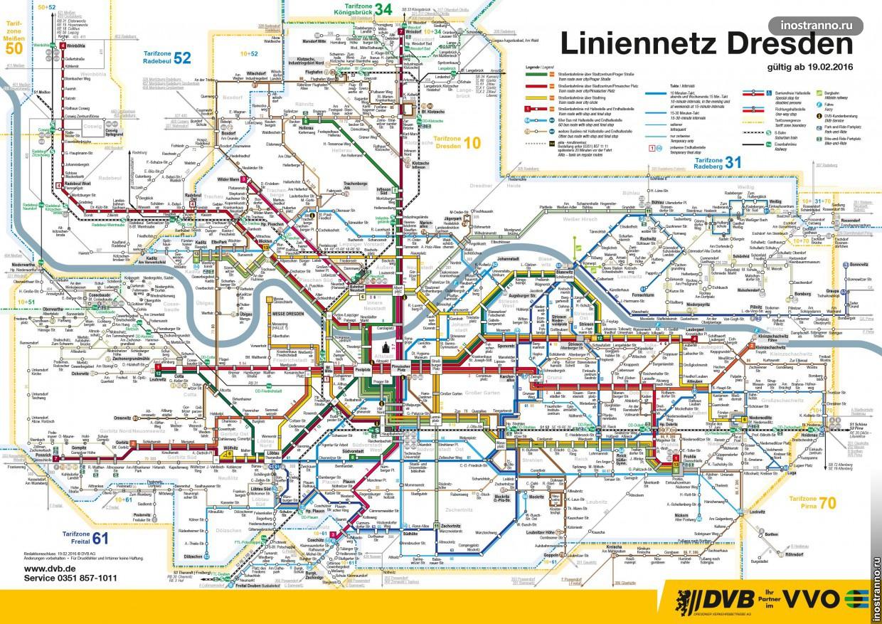 Карта трамвайные маршруты Дрездена