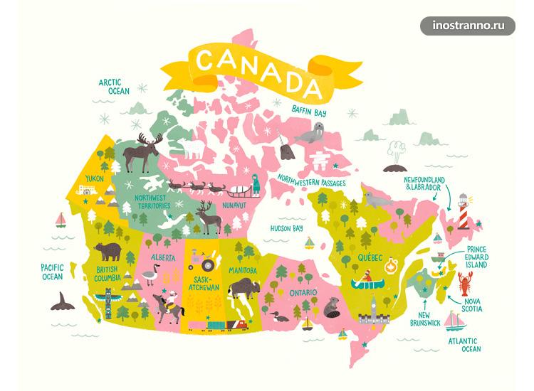 Канада карта достопримечательностей