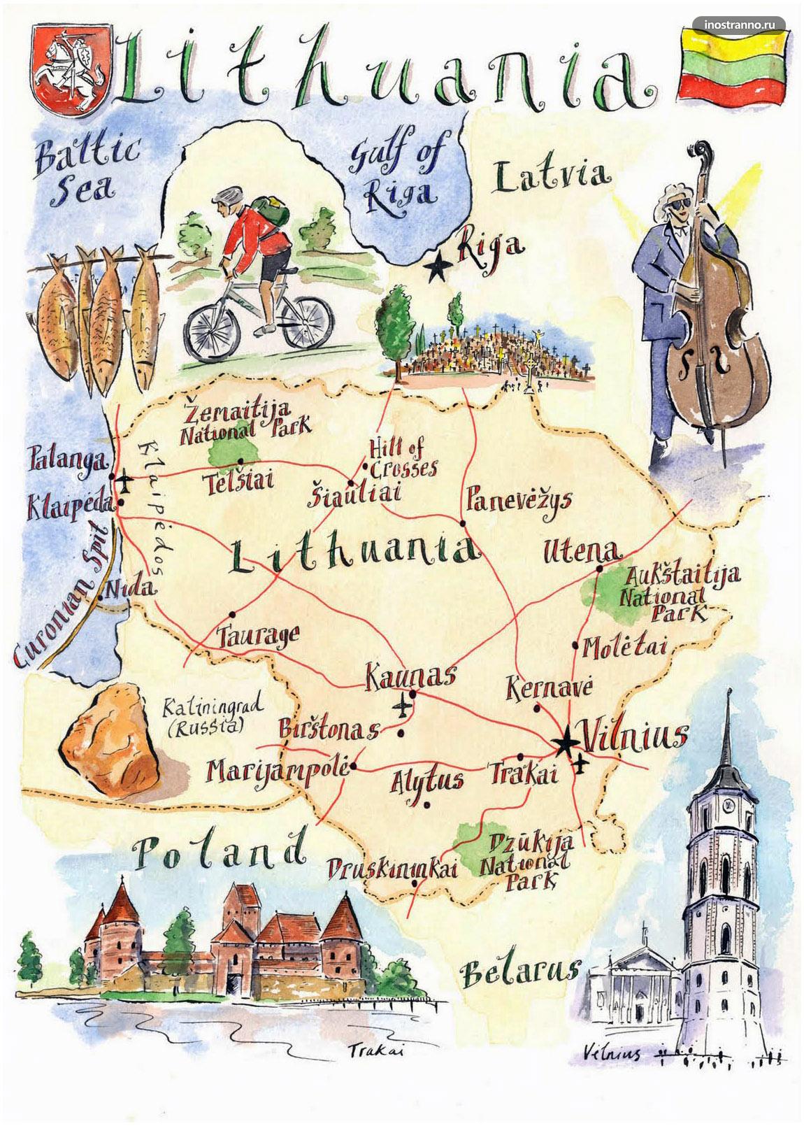 Литва карта достопримечательностей