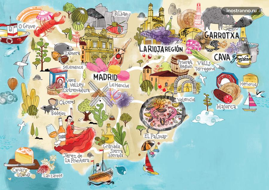 Испания карта с достопримечательностями