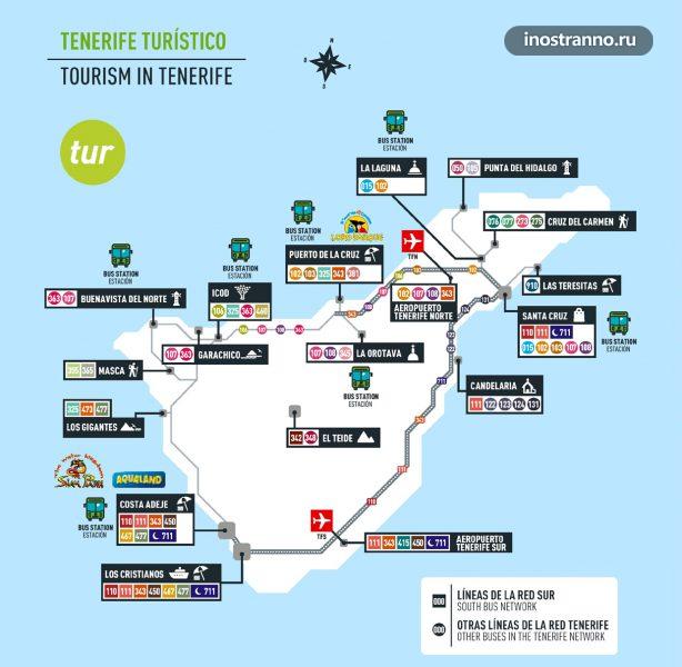 Карта автобусных маршрутов на Тенерифе