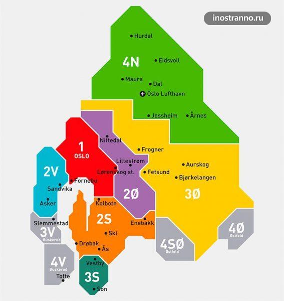 Карта транспортных зон в Осло