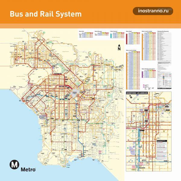 Лос-Анджелес подробная картам метро и автобусов