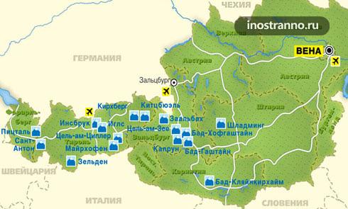 Карта горнолыжных курортов Австрии