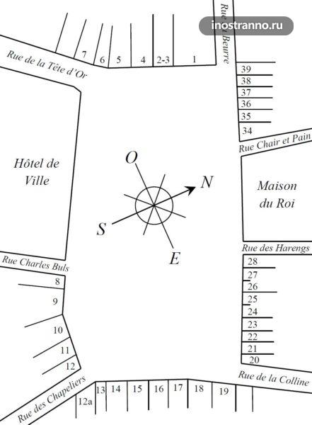 Карта схема Площадь Гран Плас в Брюсселе