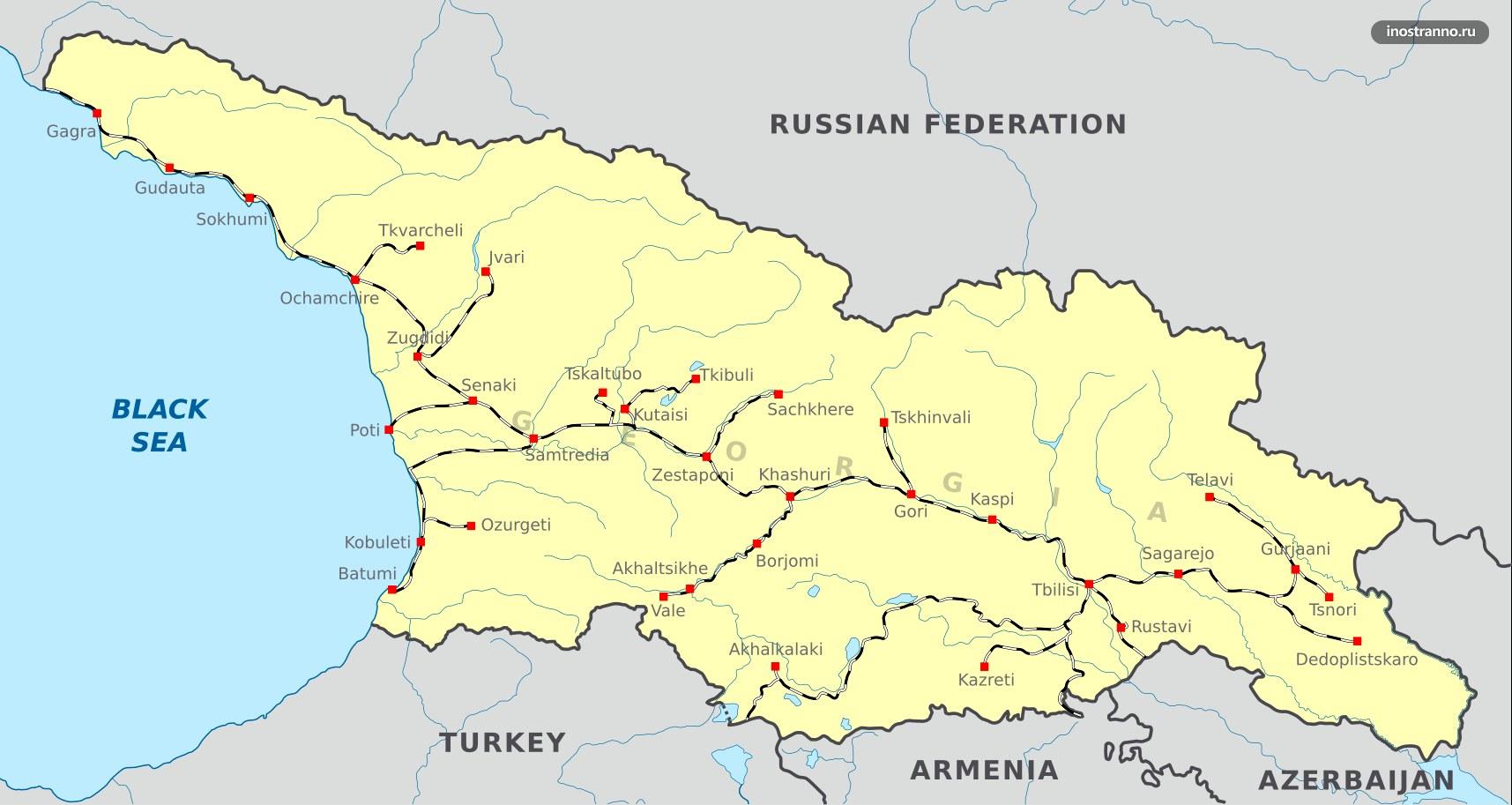Грузия карта железных дорог и поездов