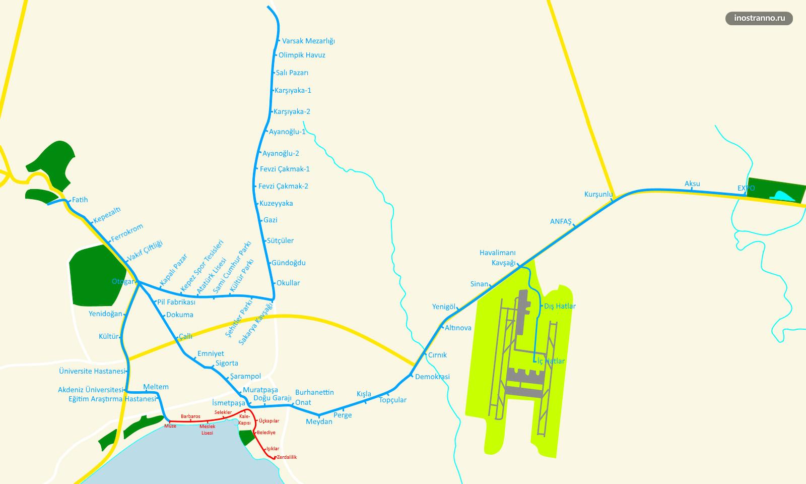 Карта схема метро Анталии