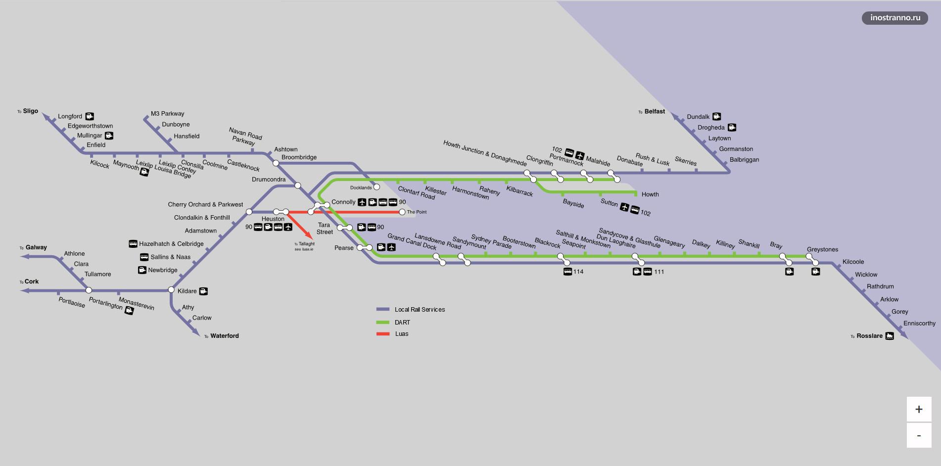 Карта электричек и поездов Дублина