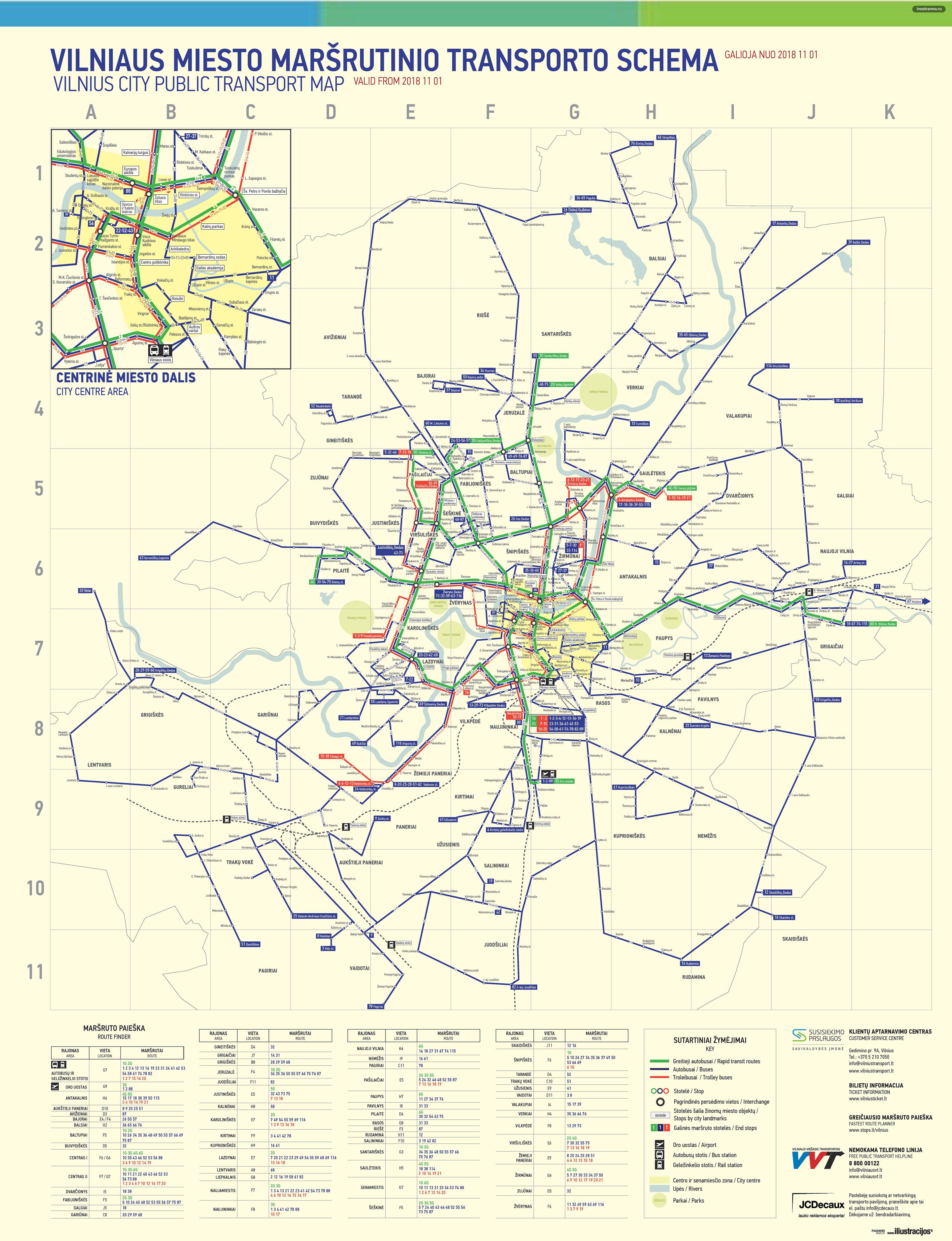 Карта маршрутов общественного транспорта Вильнюса