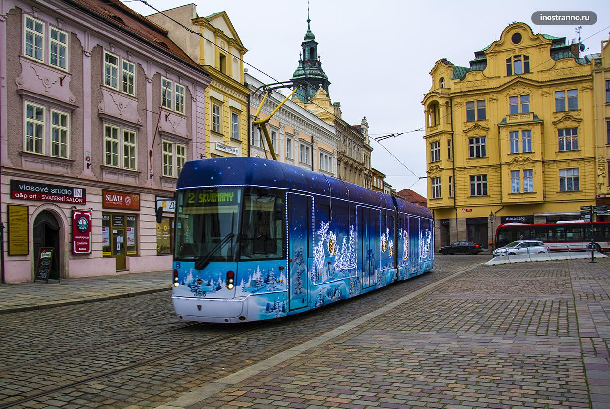Пльзень общественный транспорт Рождественский трамвай