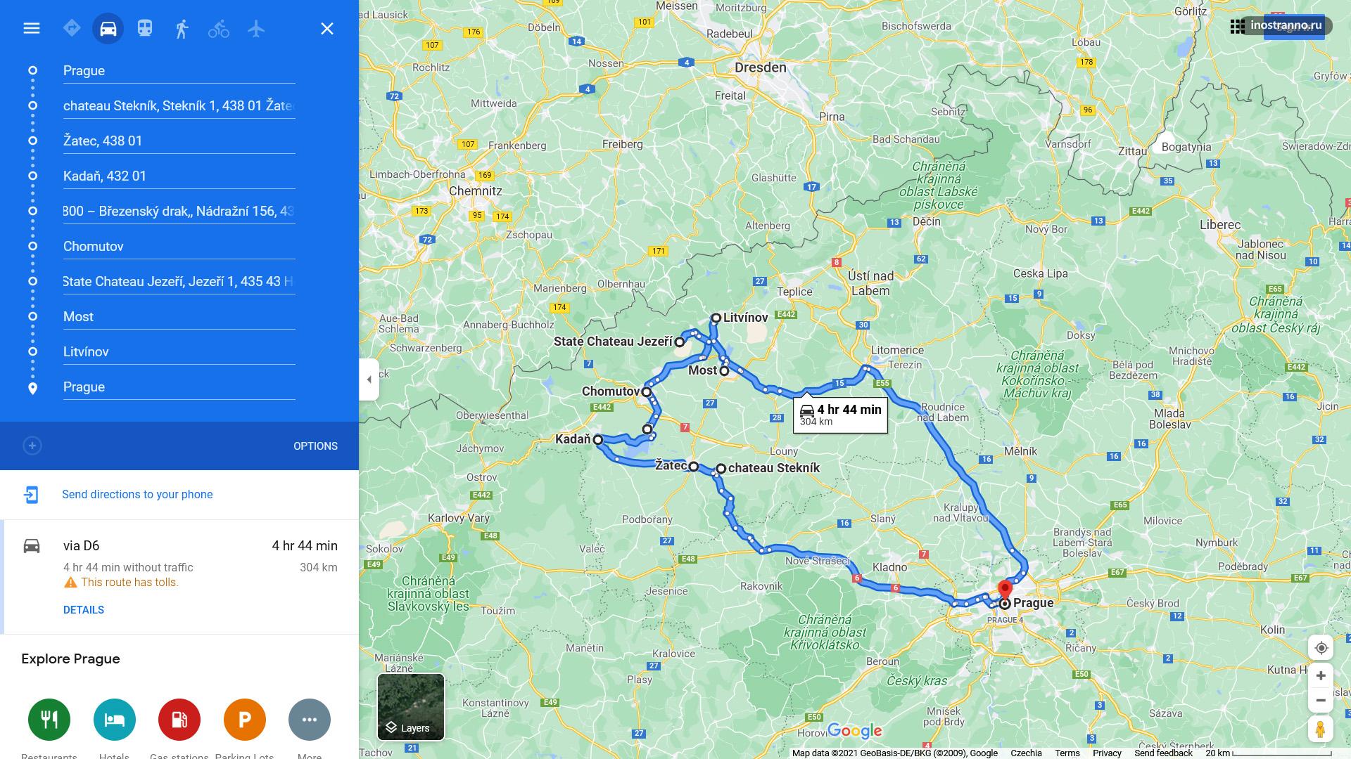 Маршрут поездки на север Чехии карта